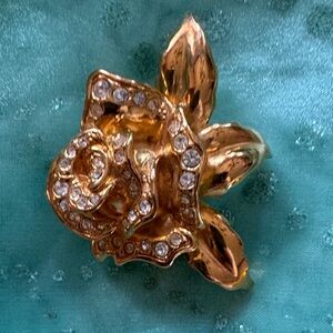 Sale 3 For $20 Goldtone Rose Brooch with Rhinestones Vintage Avon